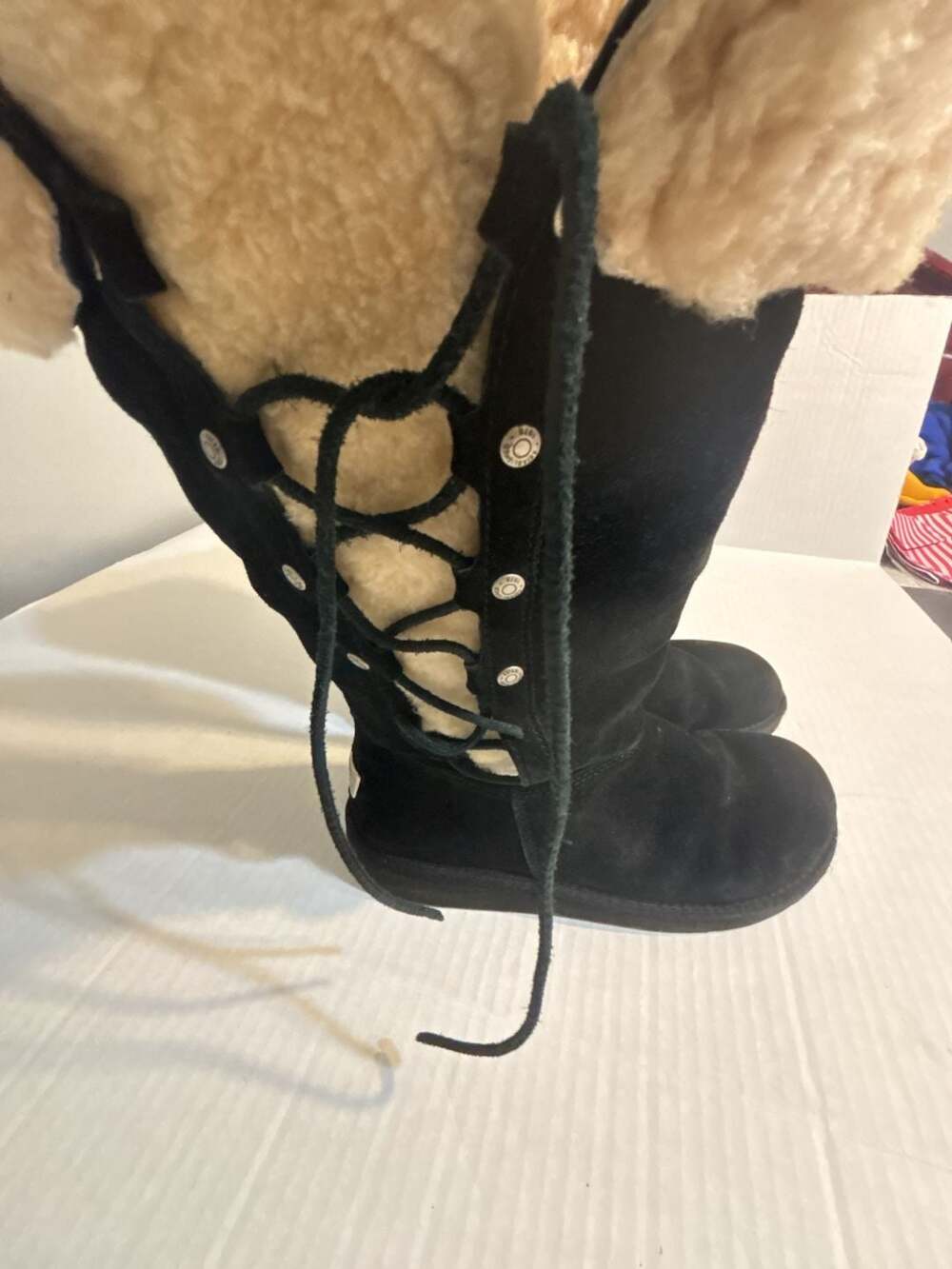 UGG Black Suede Lace-Up Shearling Lined Boots